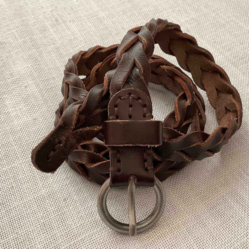 NEW Brown Braided Leather Adjustable Belt Size M/L NWOT